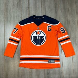Edmonton Oilers Hockey Jersey Youth L/XL McDavid 97 Orange Fanatics Mint